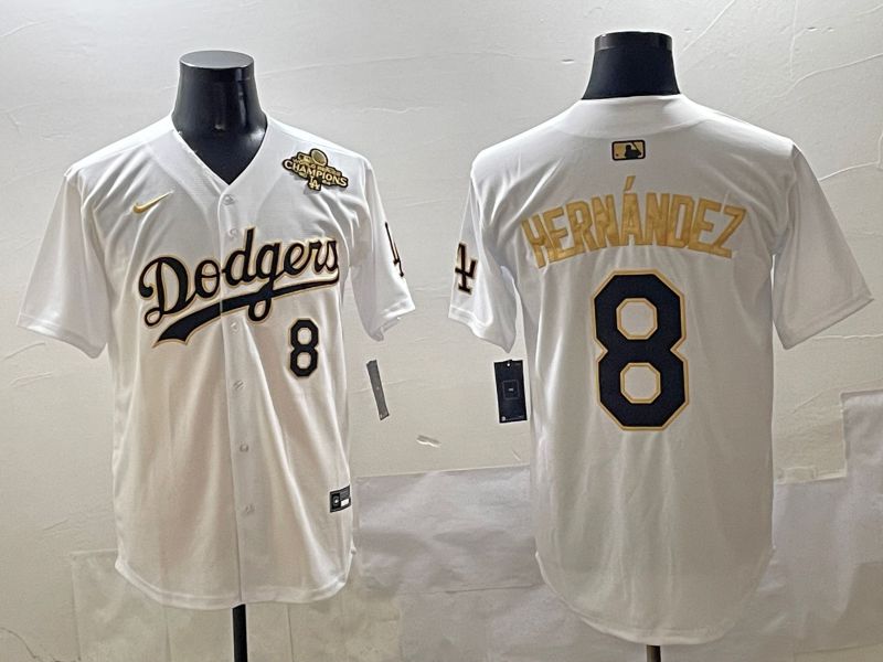 Men Los Angeles Dodgers 8 Hernandez White Gold Nike 2025 MLB Jersey style 4246